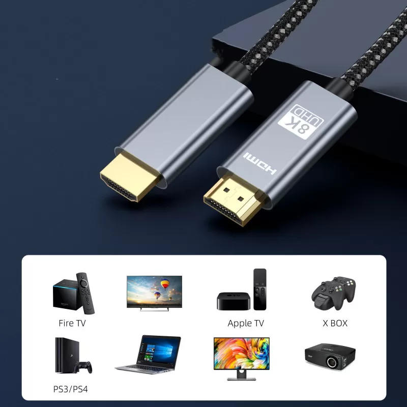 HDMI-kabel 8K ved 60Hz 4K ved 120Hz med gullbelagt kontakt